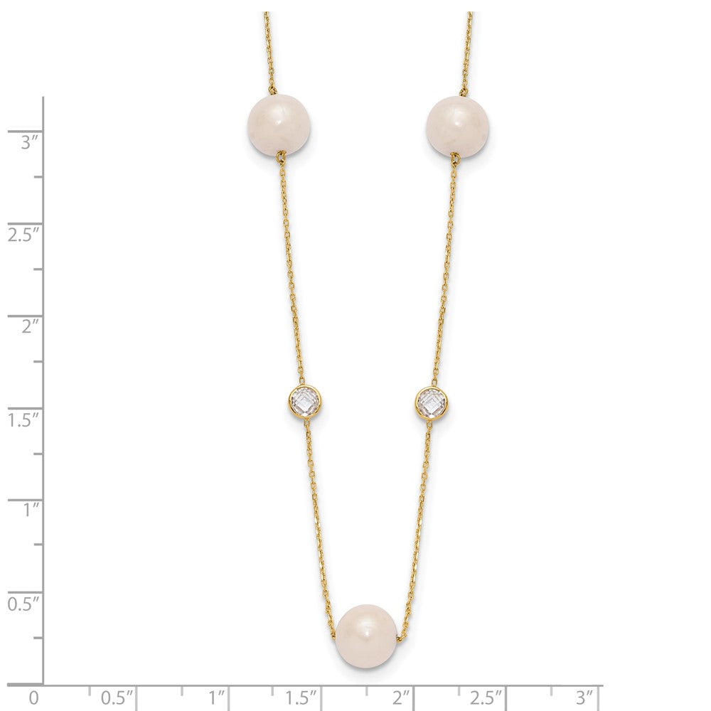 10K Polished CZ and 7-8mm FWC Pearl 7 Station Necklace