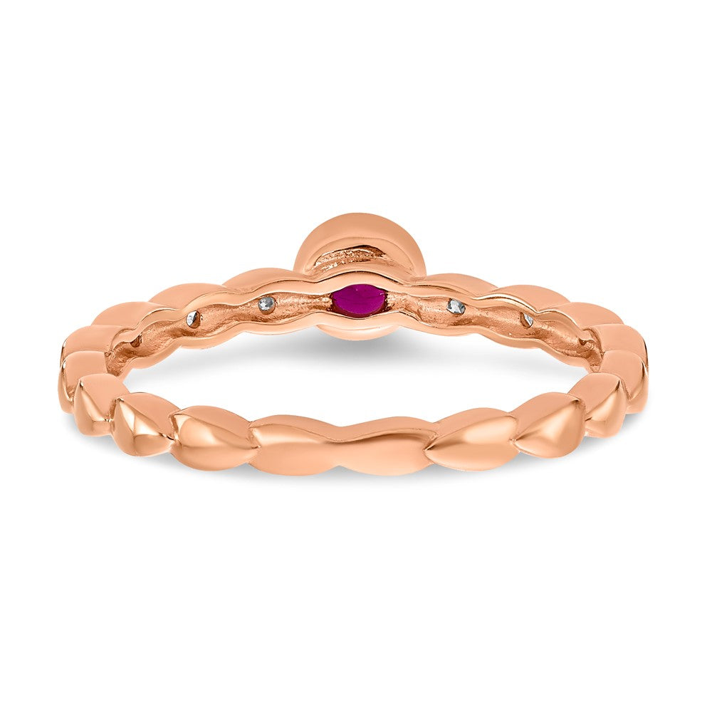 Sterling Silver Rose Tone Created Ruby and Diamond Ring
