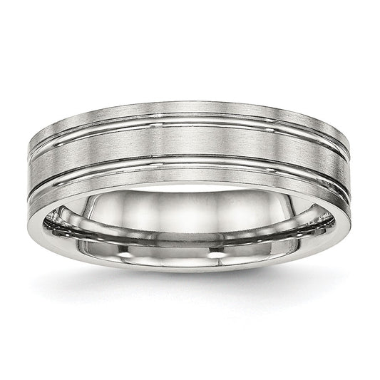Stainless Steel Brushed and Polished 6mm Ridged Flat Band Size - 8