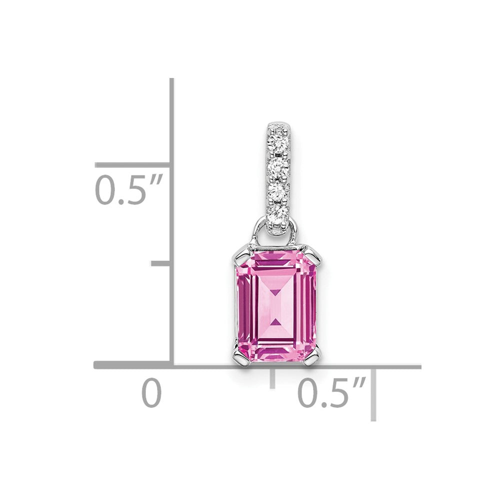 14k White Gold 1/20 carat Lab Grown Diamond VS/SI+ G+ and Lab Created Pink Sapphire Pendant