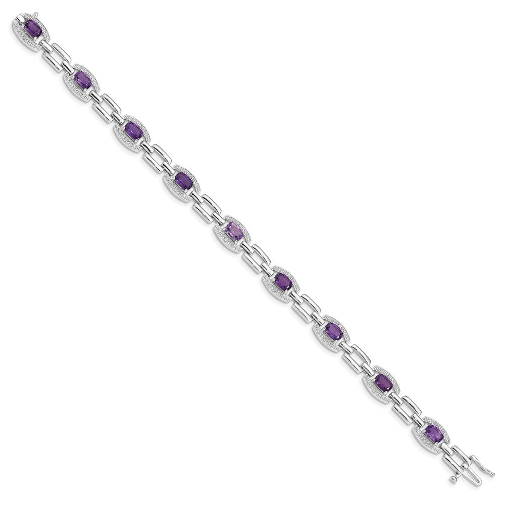 Sterling Silver Rhodium-plated Diamond & Amethyst Bracelet 7 inches
