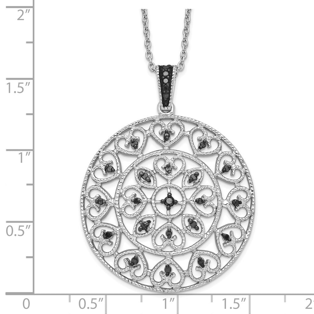White Night Sterling Silver Rhodium-plated Black Diamond Circle Pendant 18 Inch Necklace with 2 Inch Extender 18 Inches