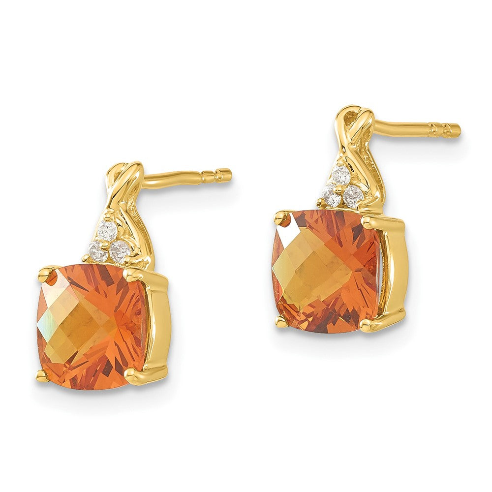 14K Yellow Gold Synthetic Checkerboard Citrine & Diamond Earrings