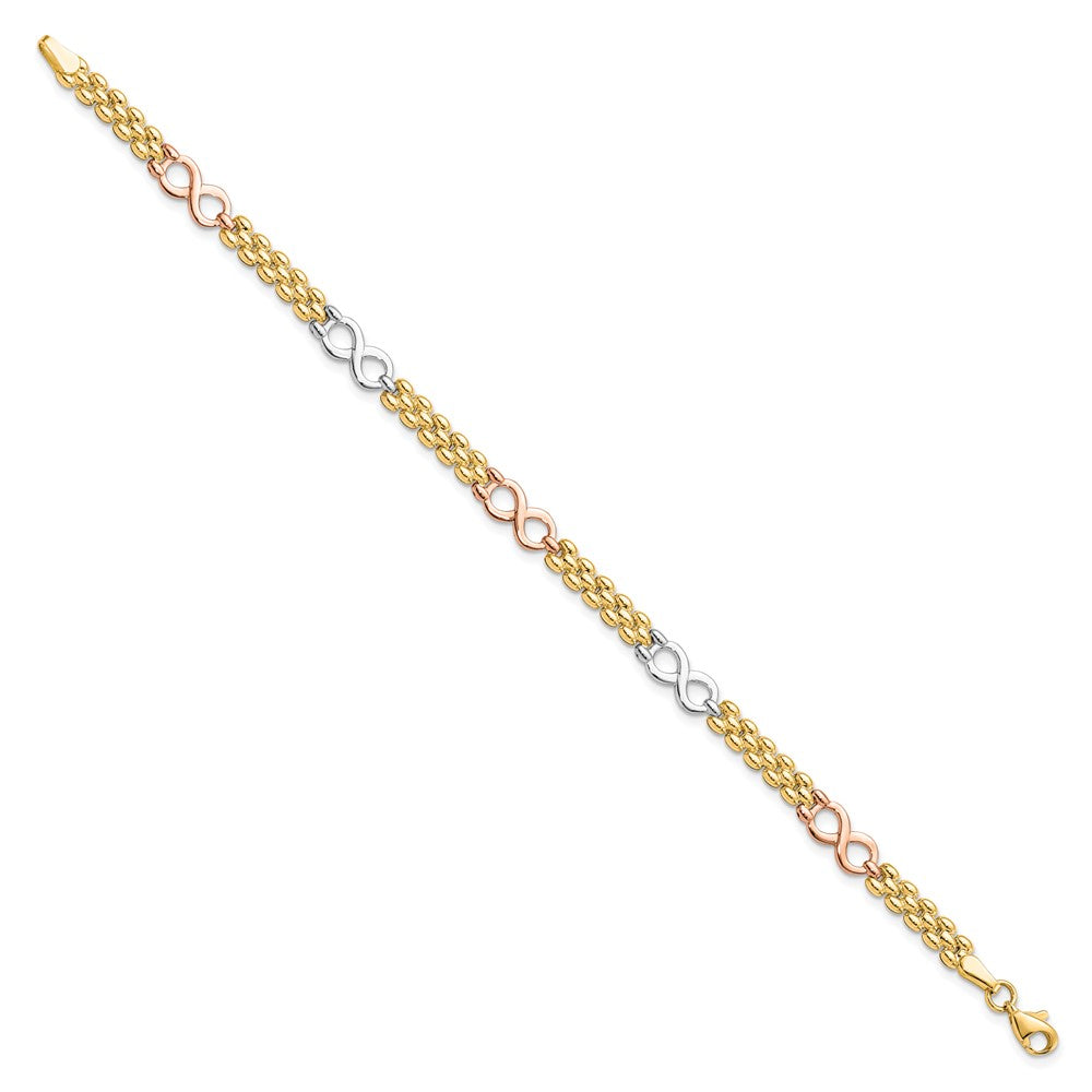 10K Tri-color Reversible Infinity Bracelet 7.5  inches