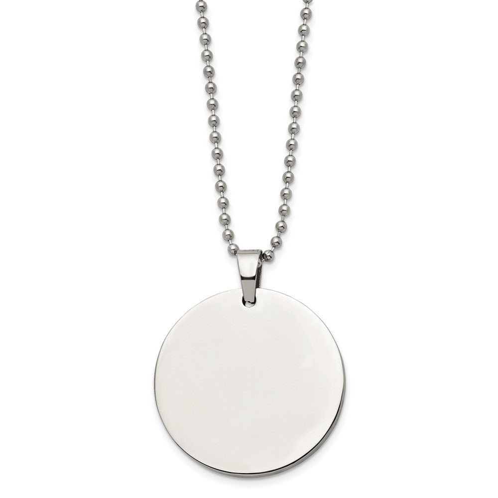 Stainless Steel Brushed and Polished Circle 4mm Thick Dog Tag Necklace