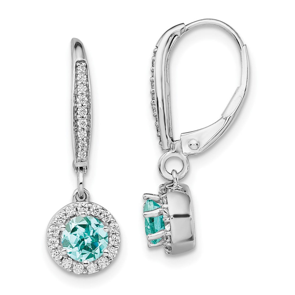 Pure Serenity 14K White Gold 1/4 Carat Lab Grown Diamond VS/SI+ G+ & Lab Created Paraiba Leverback Dangle Earrings