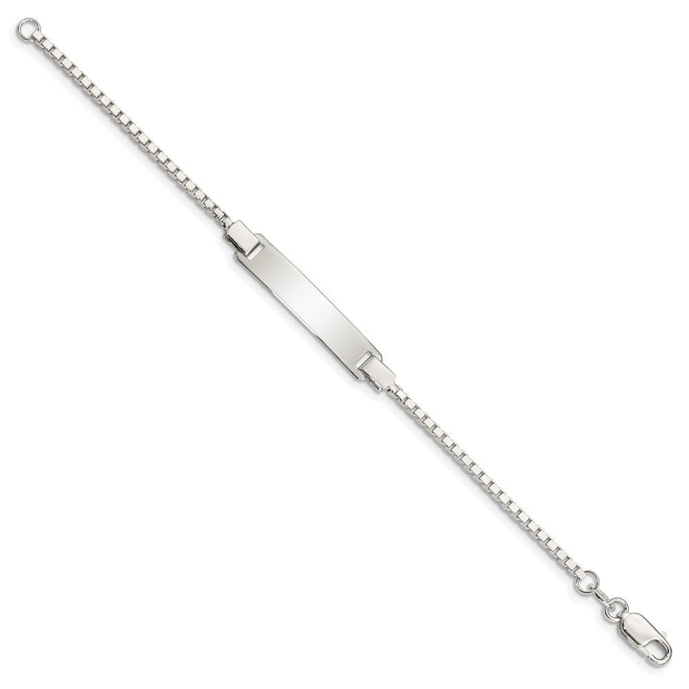 Sterling Silver Engraveable Childrens ID on Box Chain Bracelet 5.5 inches