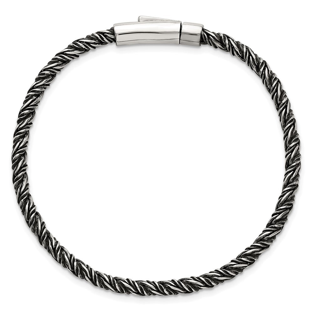 Sterling Silver Antiqued Polished 3.75mm Twisted Franco Chain 8 inch Bracelet
