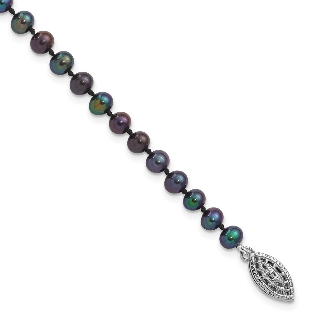 Sterling Silver Rhodium-plated 4-5mm Black Near-Round Freshwater Cultured Pearl 7.25 inch Bracelet 7.25 inches