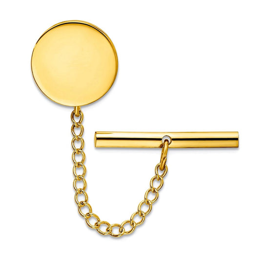 Gold Plated Solid Engravable (front only) Round Polished Tie Tack 8x8mm Wide-Tie Clip for Men