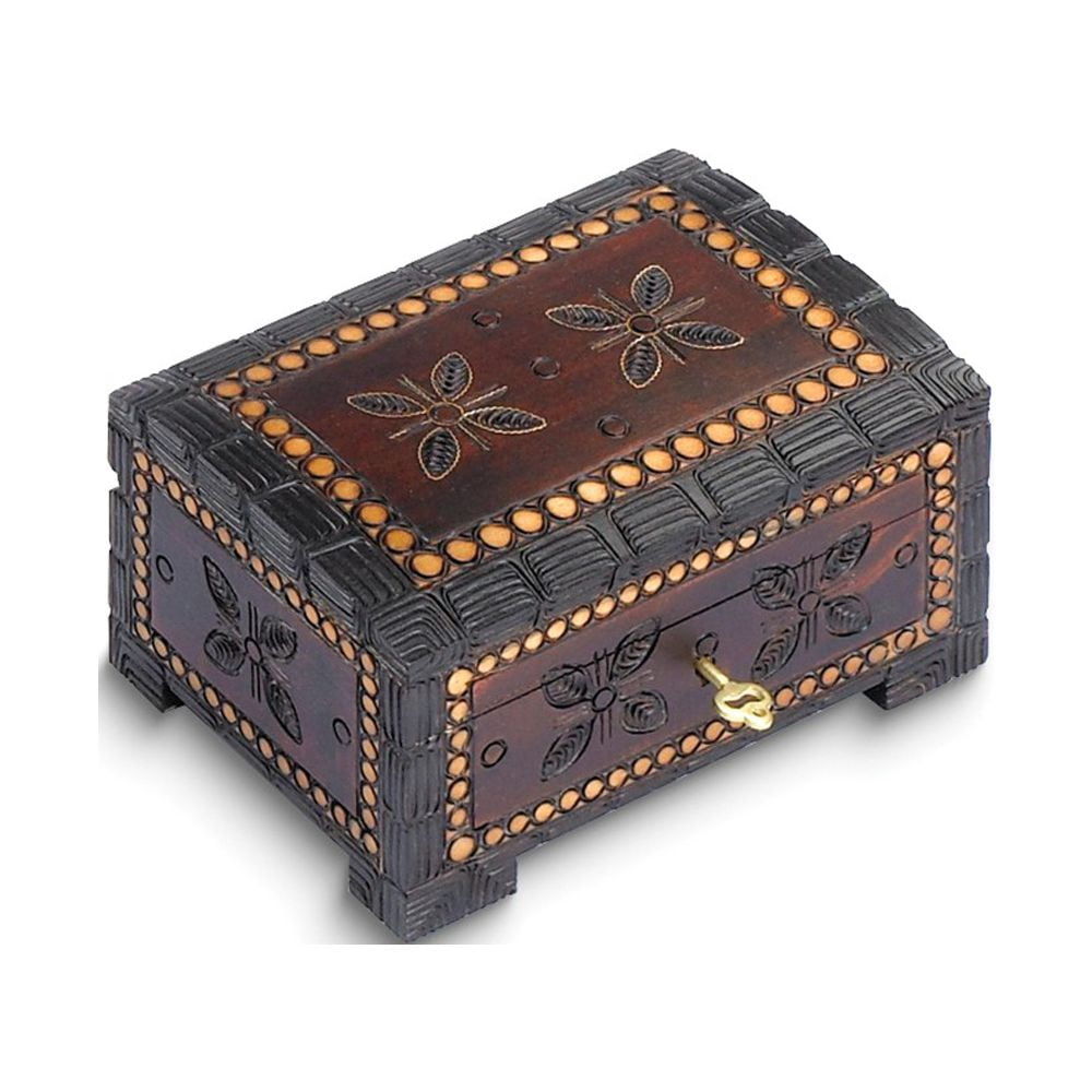 Handcrafted Solid Wood Carved Floral Locking Keepsake Box QGM16148