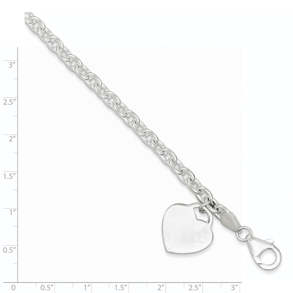Sterling Silver 1.5mm Engraveable Heart Charm Bracelet 8.5 inches