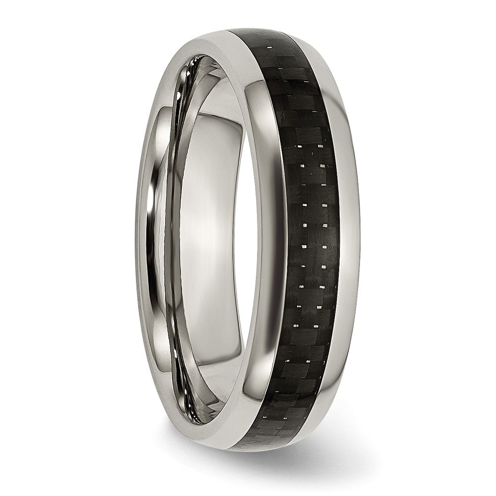 Titanium Polished w/Black Carbon Fiber Inlay 6mm Band Size - 7.5