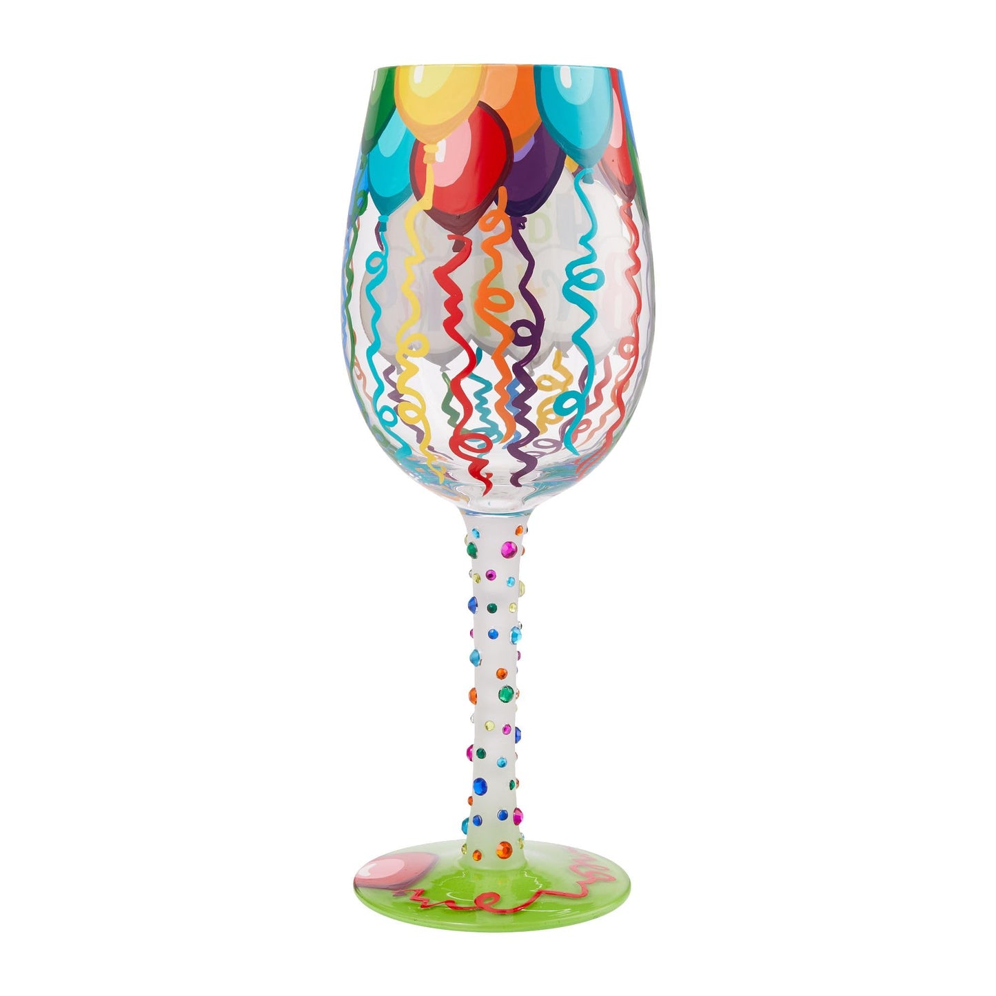 Lolita Birthday Streamers Hand Painted Multicolor Wine Glass 9in H