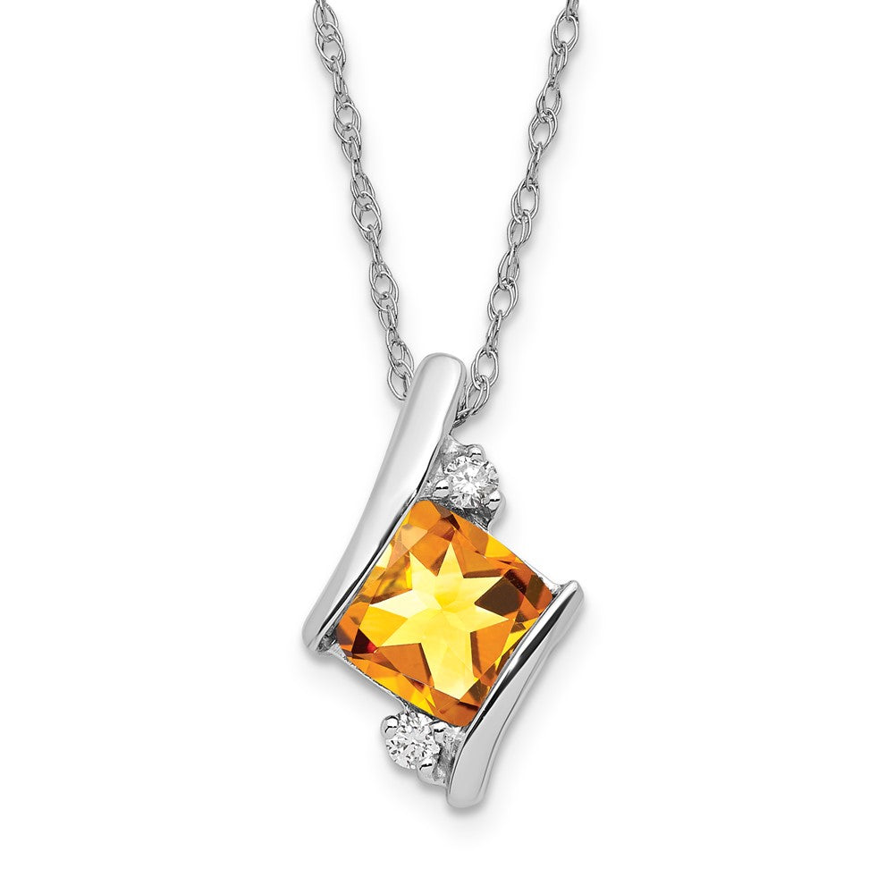 10kw Citrine & Diamond Pend Necklace