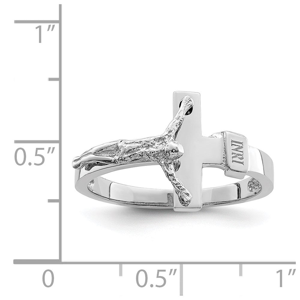 14K White Polished INRI Crucifix Ring Size 7