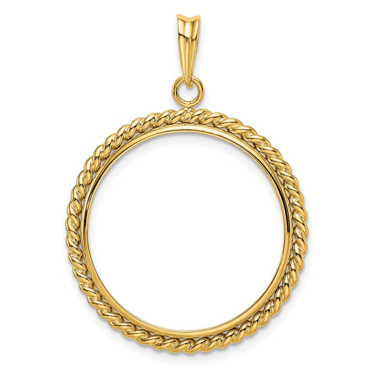 Wideband Distinguished Coin Jewelry 14k Polished with Twisted Wire 25.0mm Prong Coin Bezel Pendant