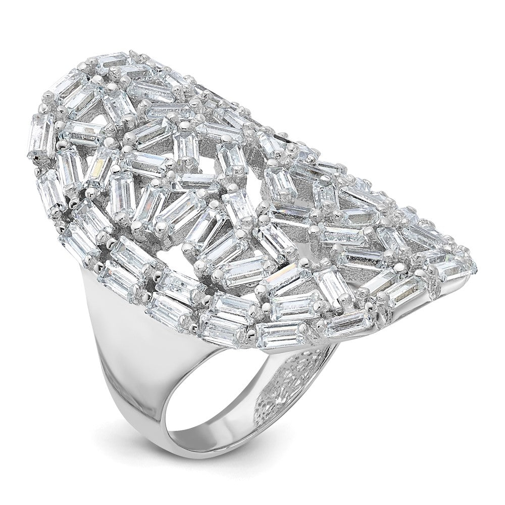 Sterling Silver Rhodium-plated Oval Baguette Crystal Size 10 Ring