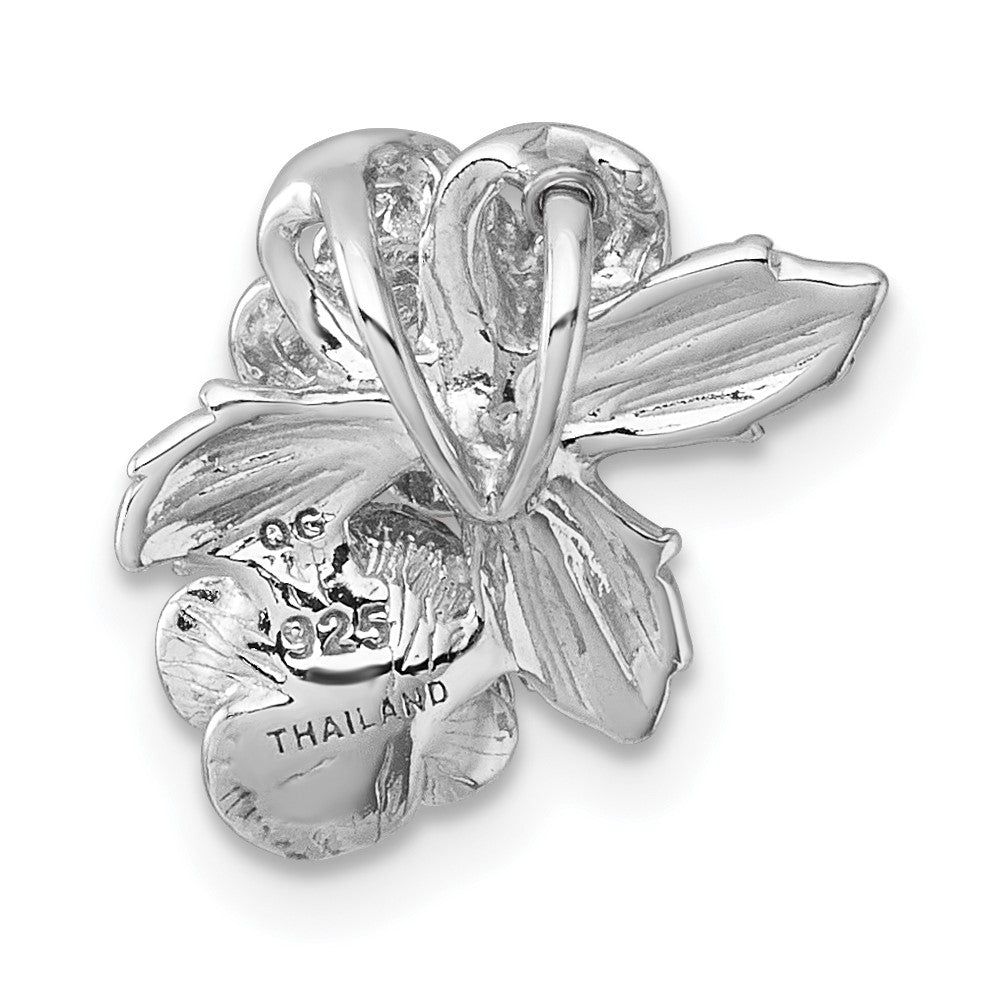 Sterling Silver Rhodium-plated and Rose Gold-plated CZ Flowers Chain Slide Pendant