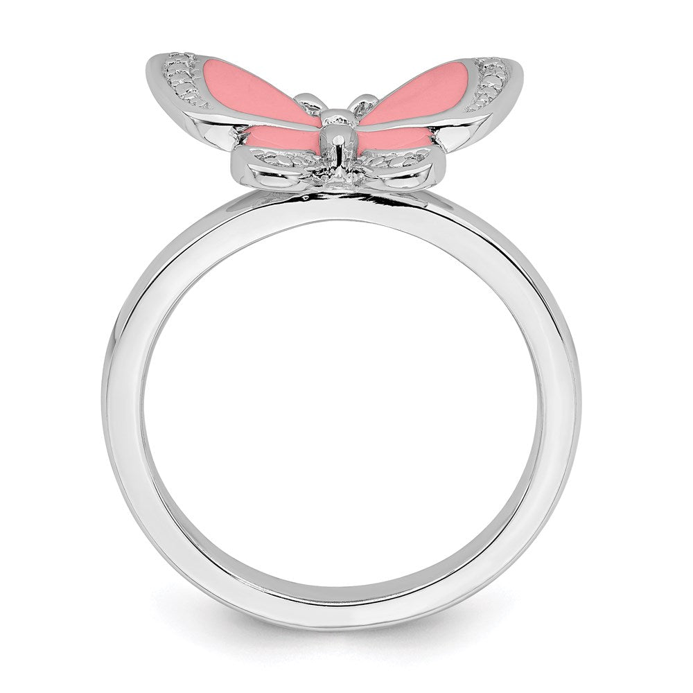 Sterling Silver Stackable Expressions Pink Enamel Butterfly Ring Size -8