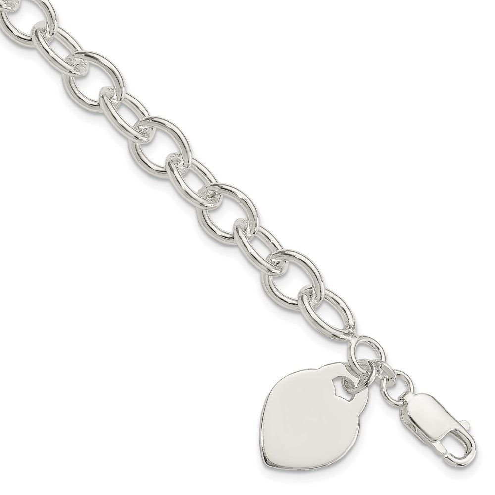 Sterling Silver Polished Engraveable Heart Bracelet 7.25 inches