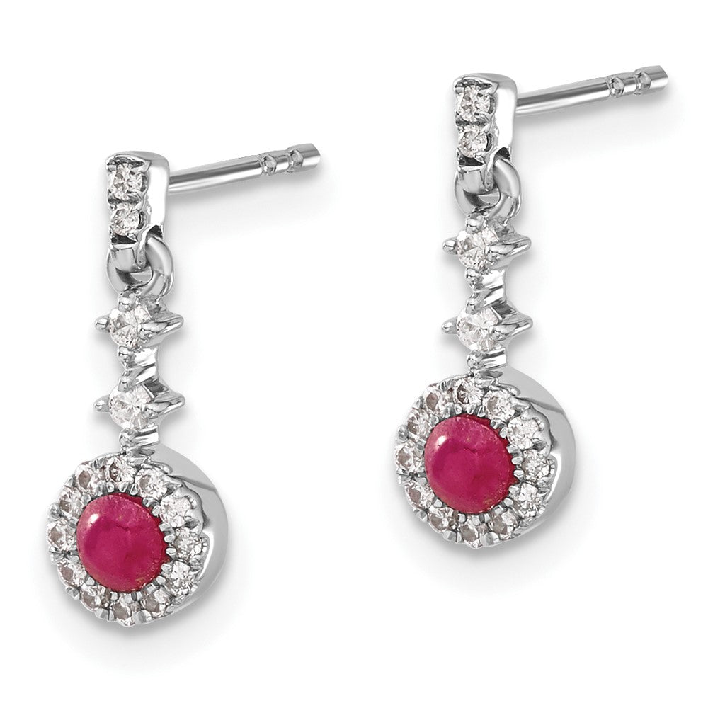 14k White Gold Diamond and Cabochon Ruby Earrings