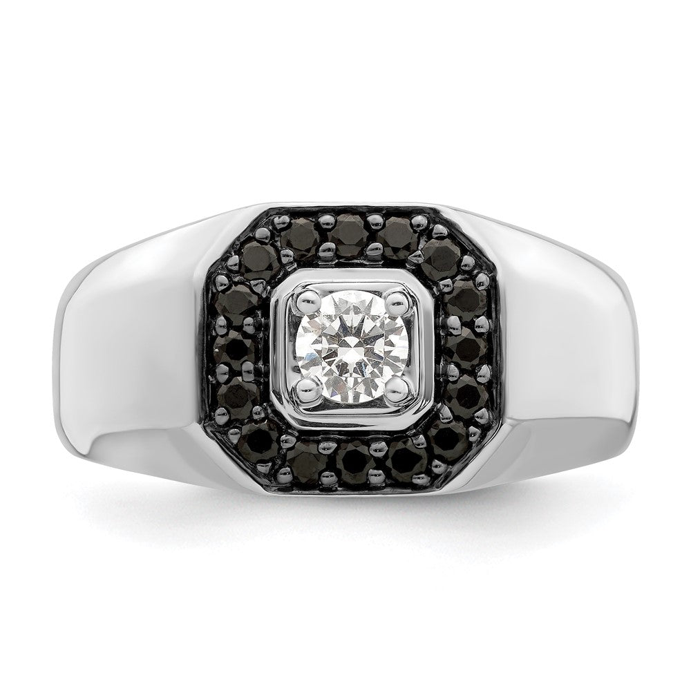 SS Created White Sapph & Genuine Black Sapph Men's Ring