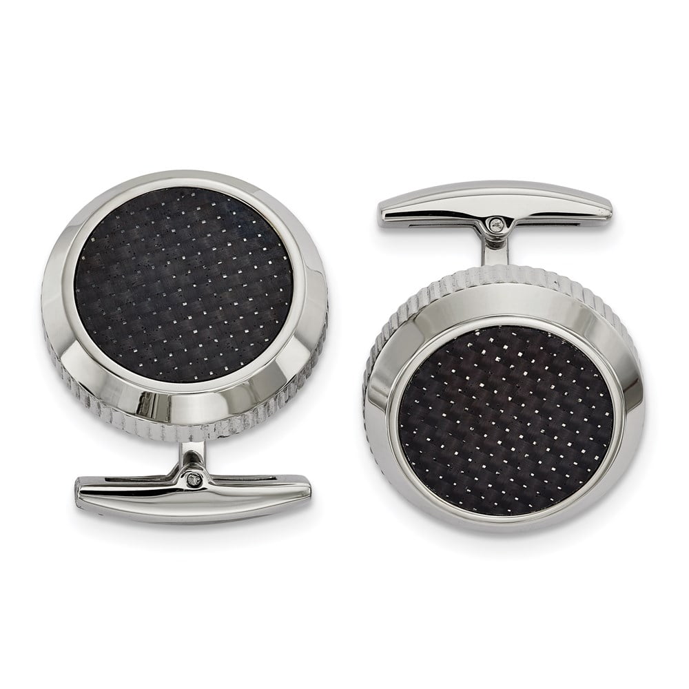 Chisel  Stainless Steel Polished with Black Carbon Fiber Inlay Cuff Links