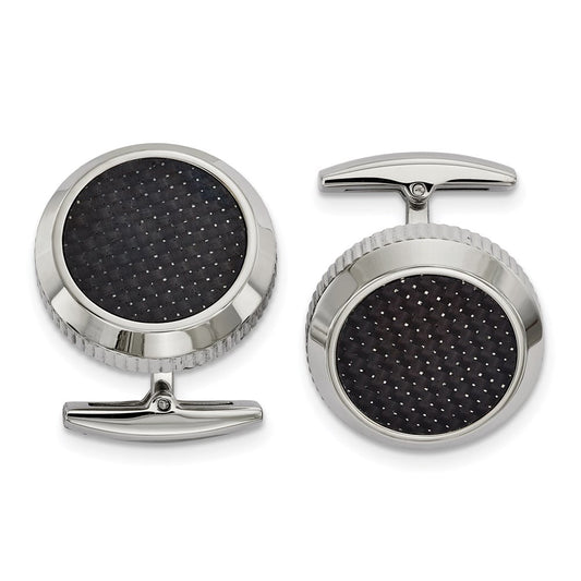 Chisel  Stainless Steel Polished with Black Carbon Fiber Inlay Cuff Links