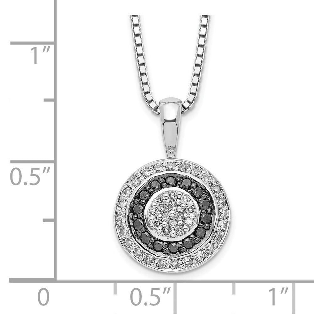 White Night Sterling Silver Rhodium-plated Black and White Diamond Circle Pendant 18 Inch Necklace with 2 Inch Extender 18 Inches
