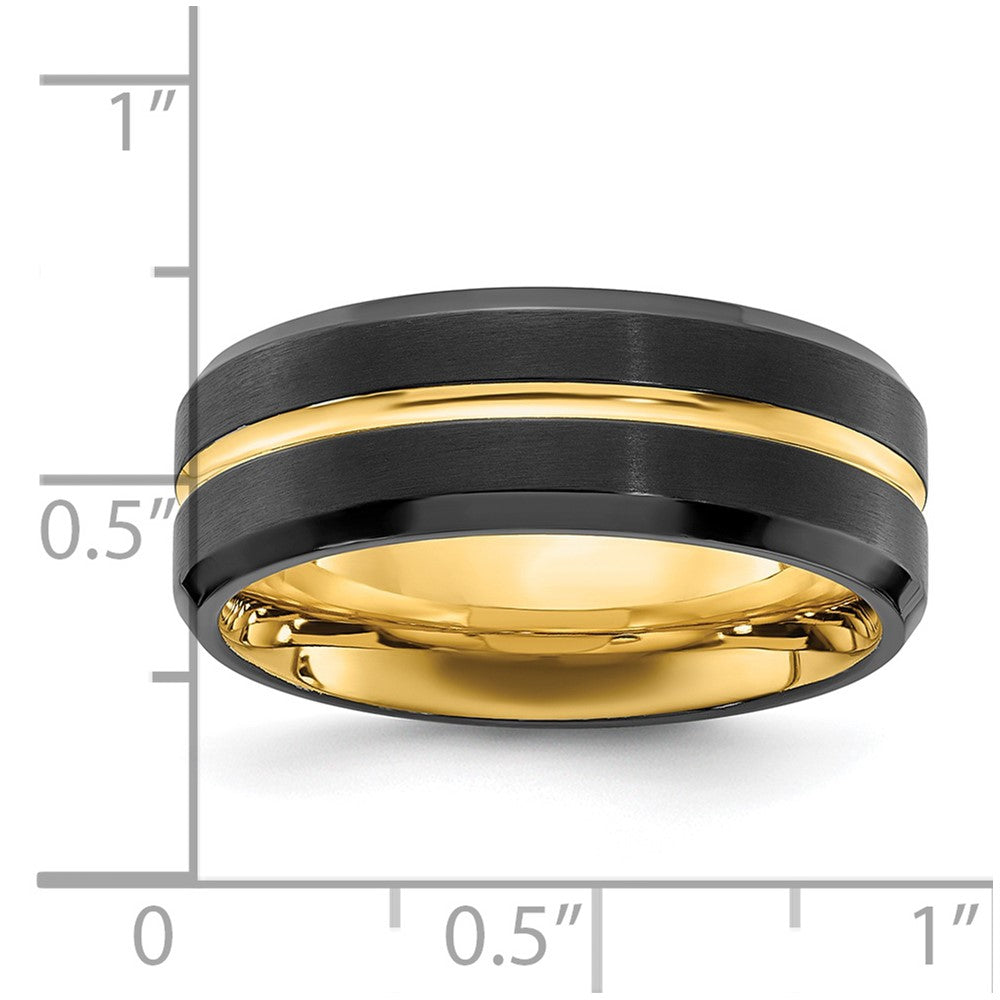 Stainless Steel Brushed & Polished Black/Yellow IP-plated 8mm Band Size - 8