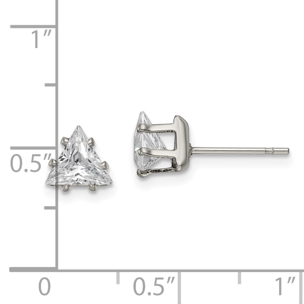 Stainless Steel Polished 6mm Triangle CZ Stud Post Earrings