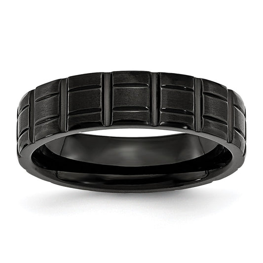 Titanium Brushed and Polished Black IP-plated 6mm Notched Band Size - 8