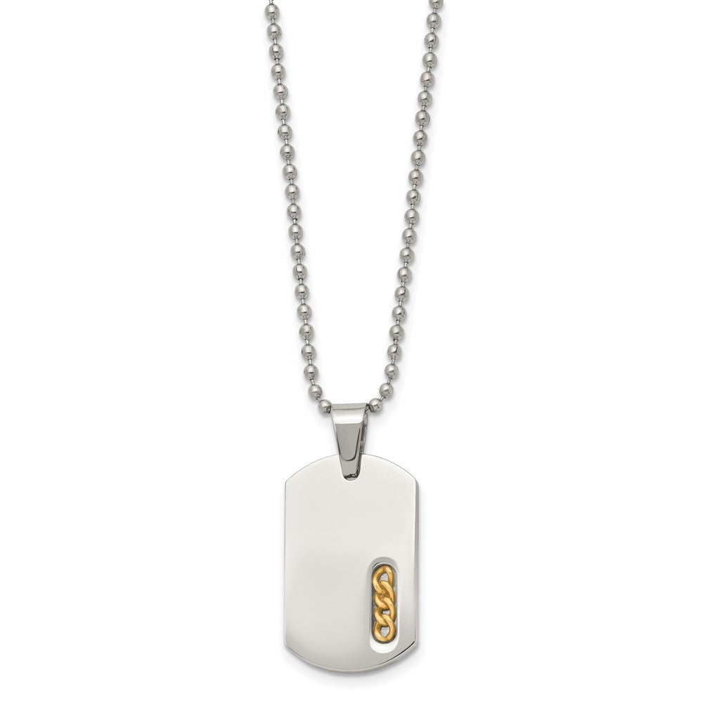 Stainless Steel Polished Yellow IP-plated 22in Dog Tag Necklace