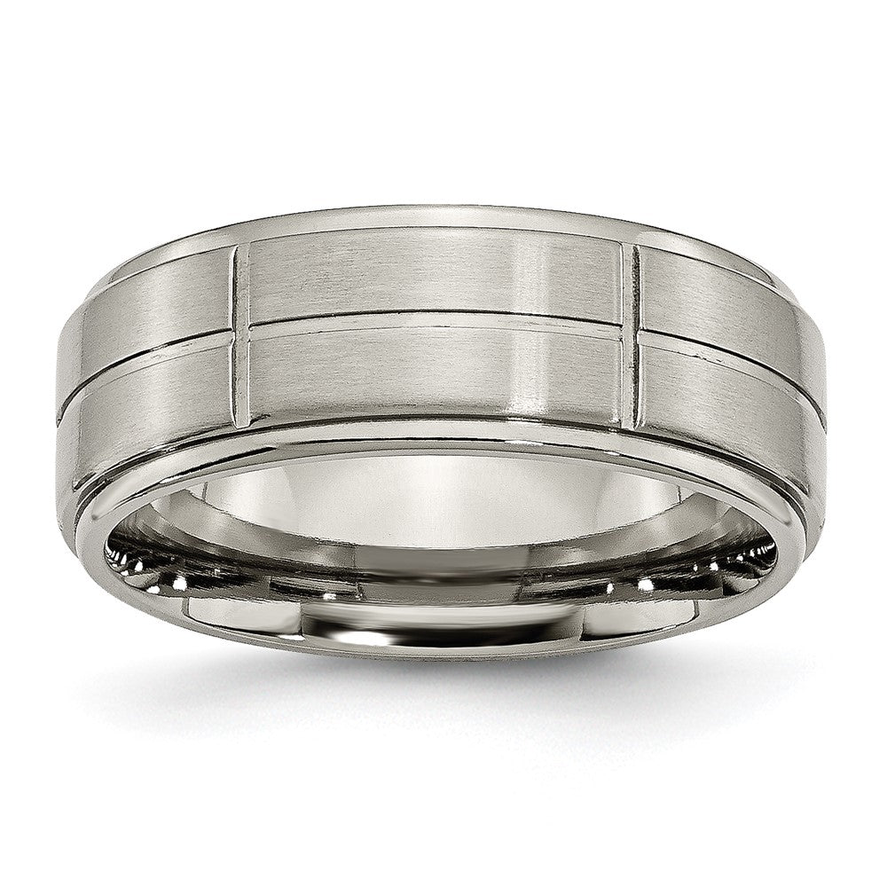 Chisel Titanium Brushed Center Block Design 8mm Ridged Edge Band