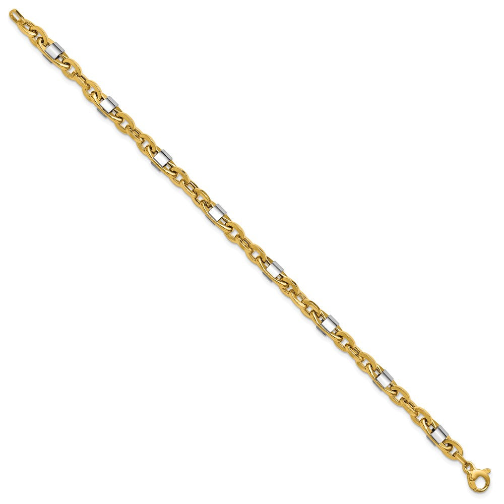 14K w/Wht Rhodium Polished Fancy Oval Men's Link Bracelet 8  inches