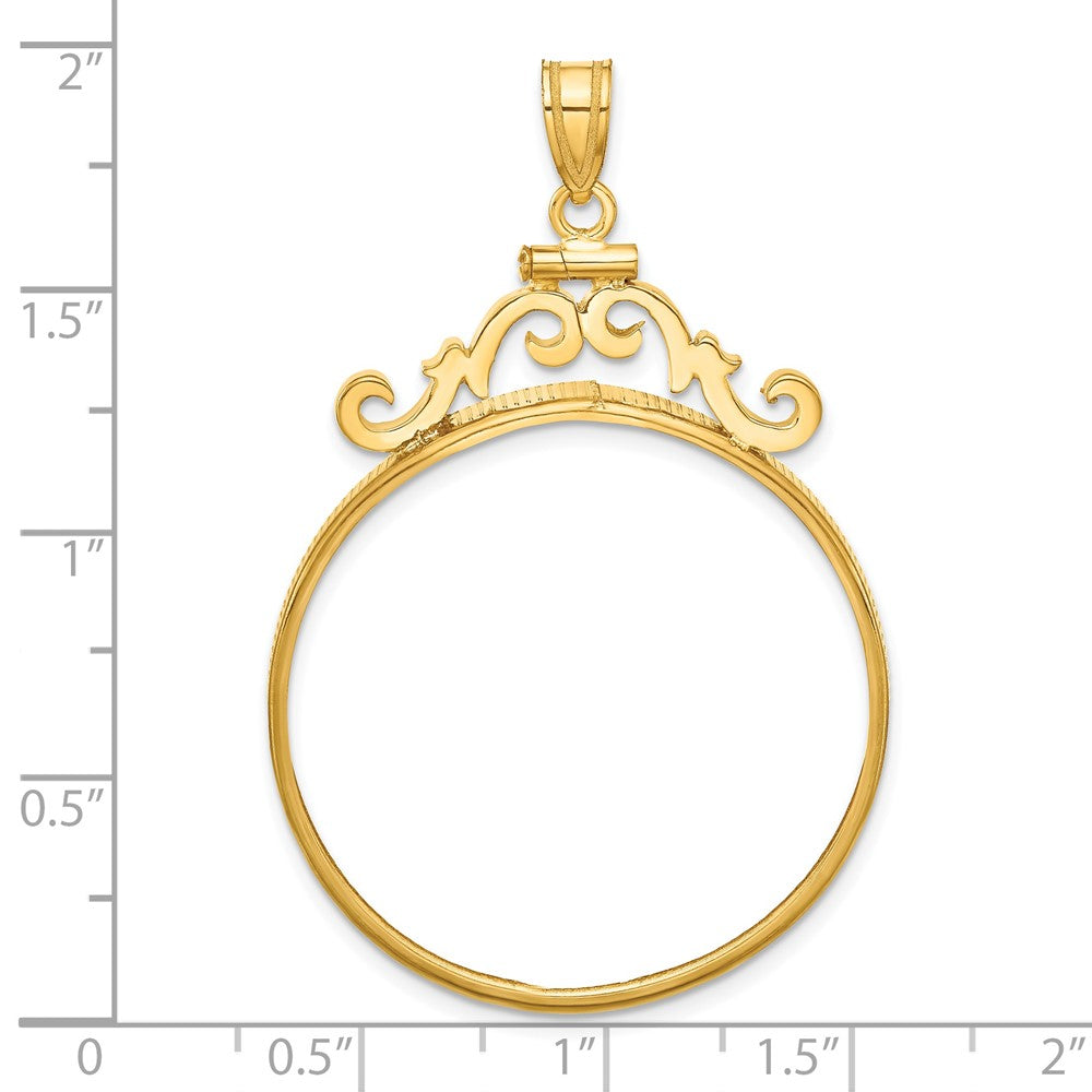 Wideband Distinguished Coin Jewelry 14k Polished French Scroll 32.0mm x 2.85mm Screw Top Coin Bezel Pendant