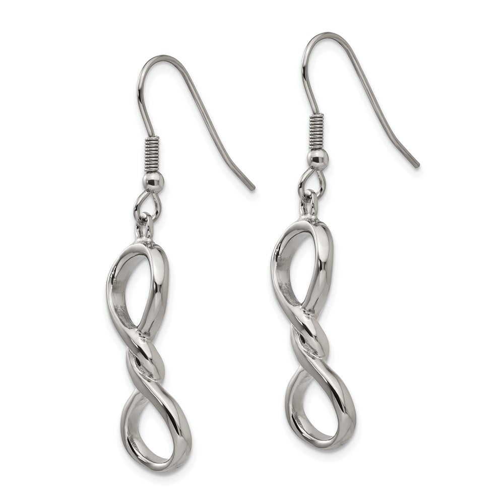 Stainless Steel Polished Infinity Dangle Shepherd Hook Earrings