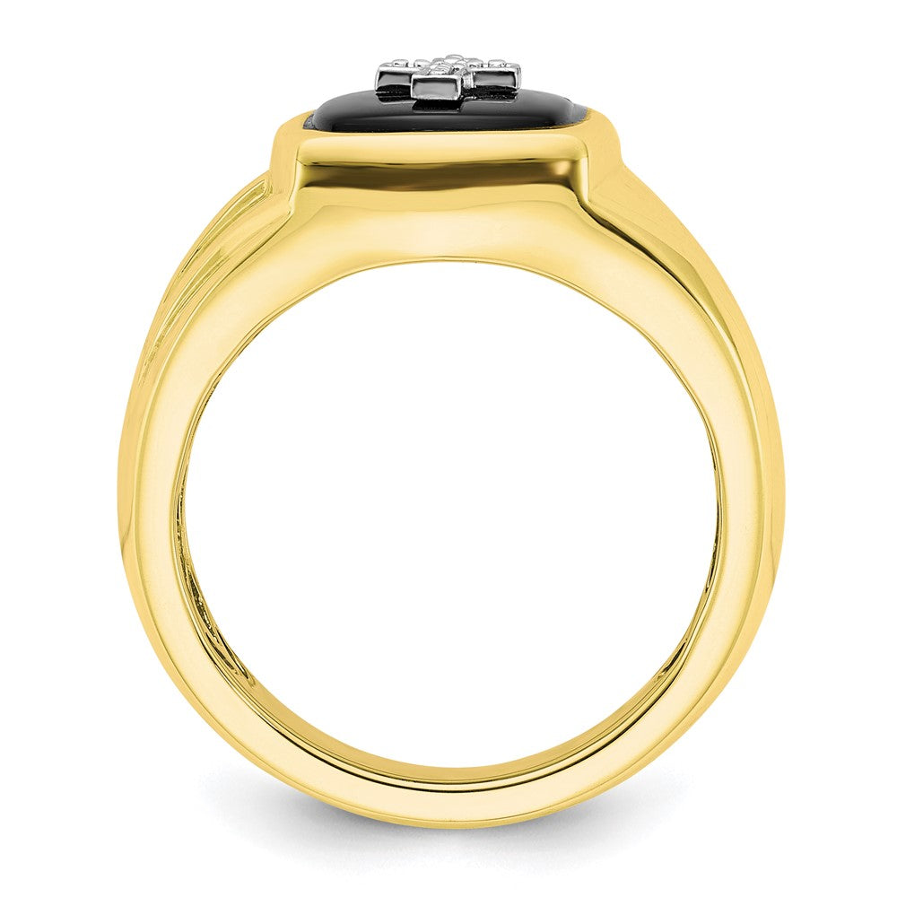 10K Polished Onyx & Diamond Cross Ring