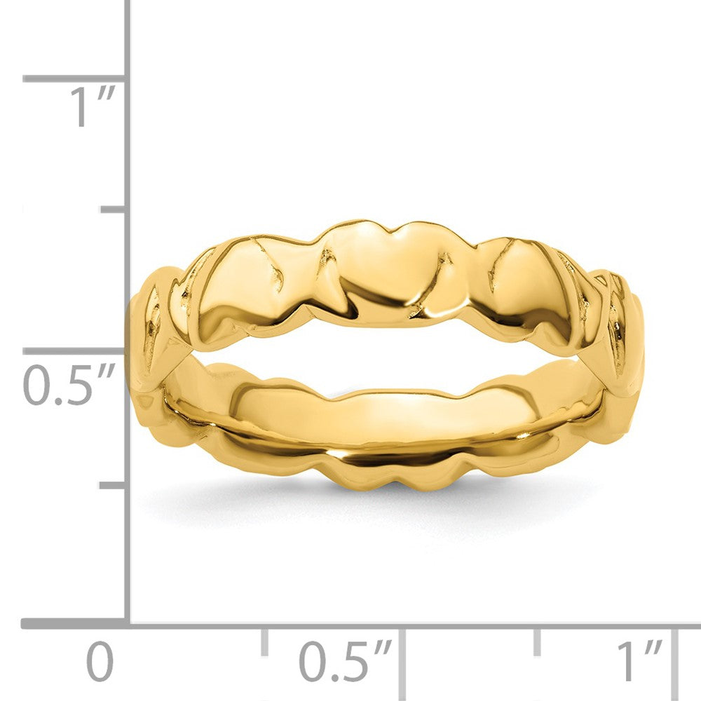 Sterling Silver Gold-Plated Hearts Ring Size - 8