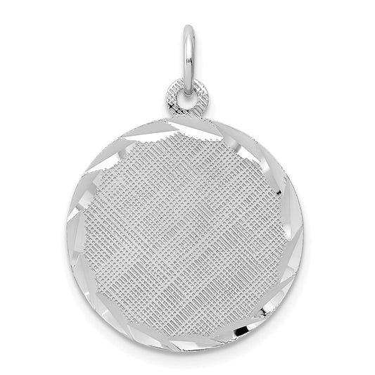SS Rh-plt Engraveable Round Patterned Polished Front/Satin Back Disc