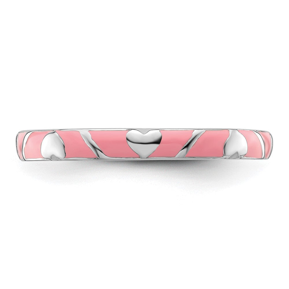 Sterling Silver Stackable Expressions Pink Enamel Heart Ring Size -10