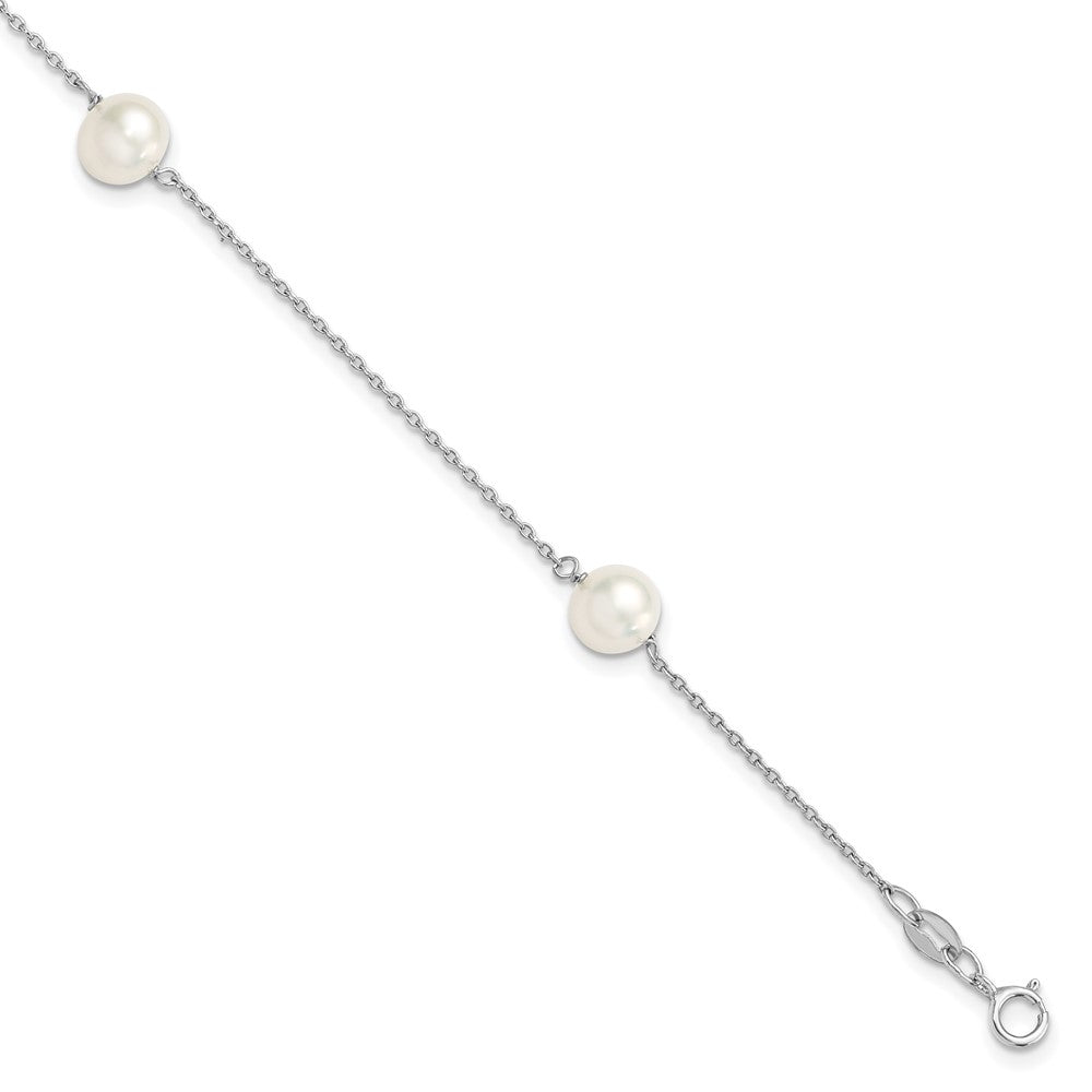 Sterling Silver Rhodium-plated 7-8mm White Semi-Round Freshwater Cultured Pearl 3-Station 7.5 inch Bracelet 7.5 inches