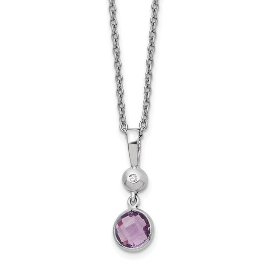 White Ice Sterling Silver Rhodium-plated 18 inch Diamond and Amethyst Necklace with 2 inch Extender