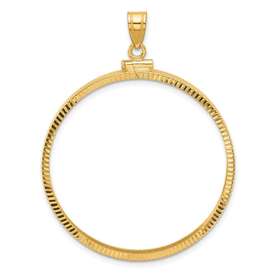Wideband Distinguished Coin Jewelry 14k Polished and Diamond-cut 37.0mm x 2.85mm Screw Top Coin Bezel Pendant