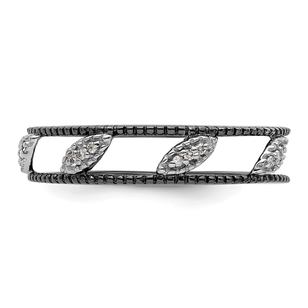 Sterling Silver Stackable Expressions Ruthenium-plated Diamond Jacket Ring Size -10