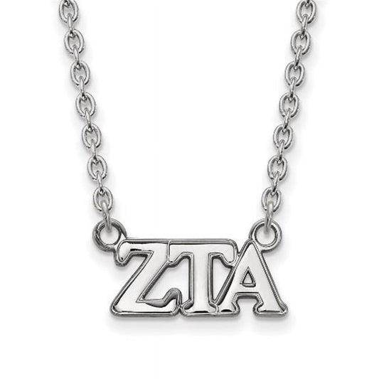 Sterling Silver 18in Official Licensed Greek Sororities Zeta Tau Alpha (ZTA) Medium Pendant w/ Necklace