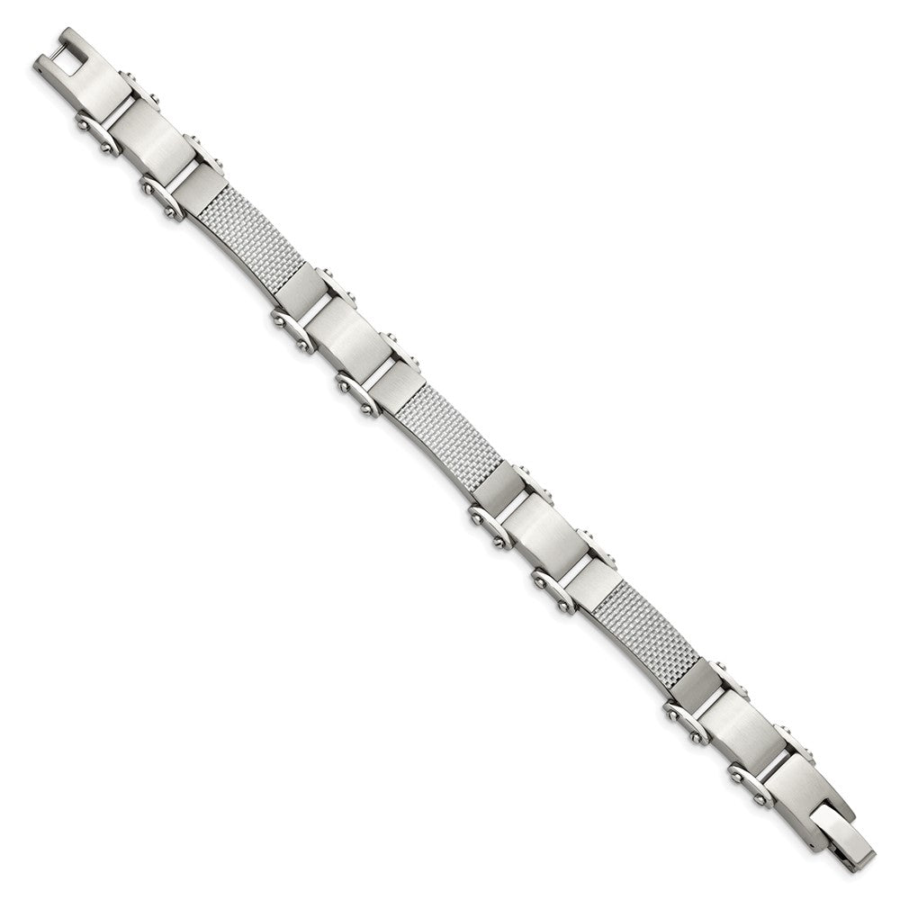 Stainless Steel Polished w/Solid Grey Carbon Fiber 9in Bracelet 9 inches