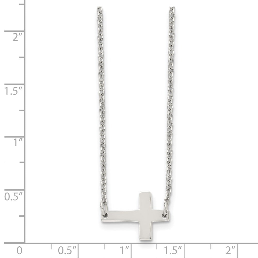 Stainless Steel Polished Sideways Cross 16in Necklace