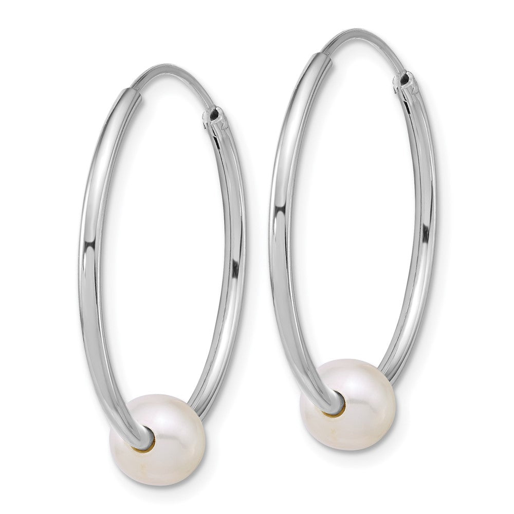 Sterling Silver Rhodium-plated 7-8mm Semi-Round White Freshwater Cultured Pearl 30mm Endless Hoop Earrings